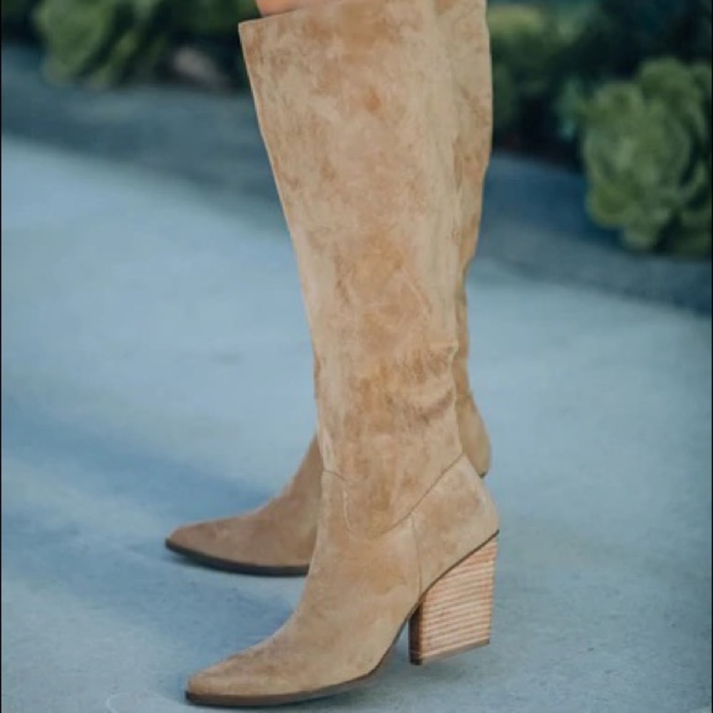 Vici Leanna Faux Suede Heeled Boot - Almond